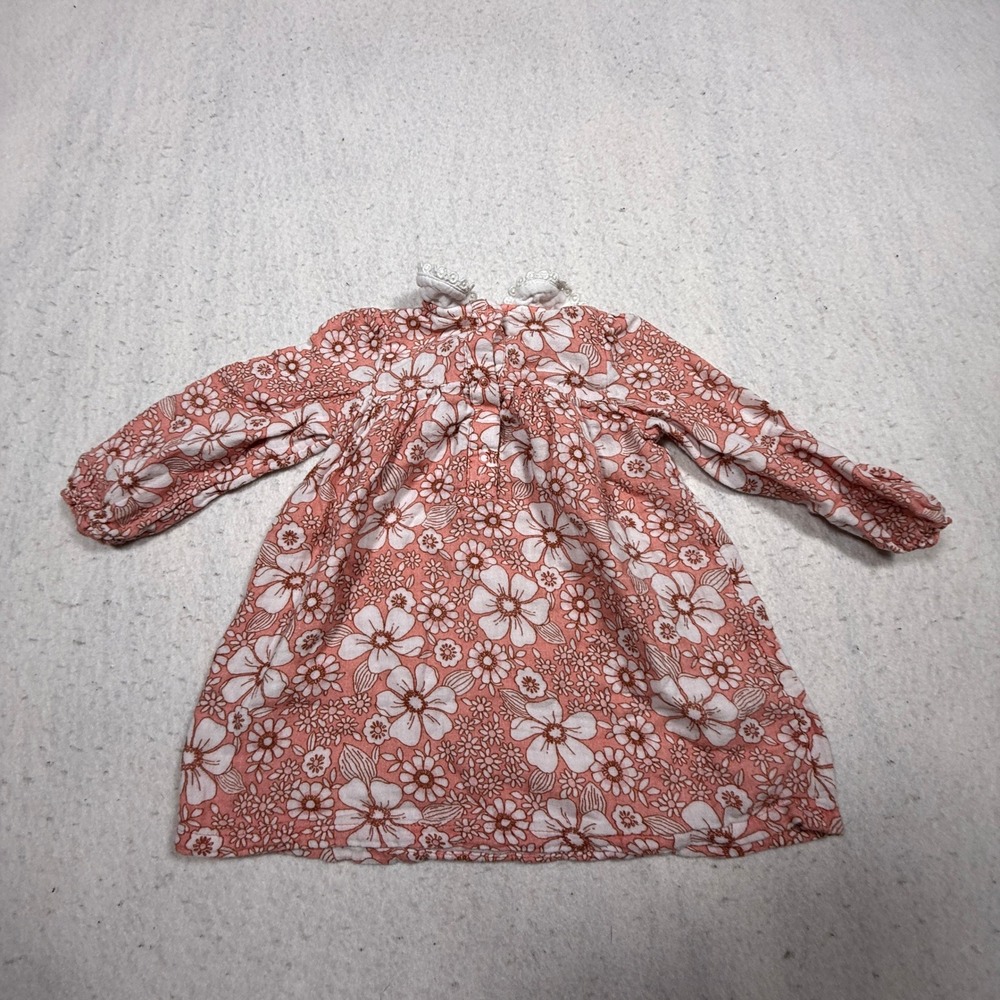 Cat & Jack Baby Girls Pink Floral Long Sleeve Dress Peter Pan Collar 18M